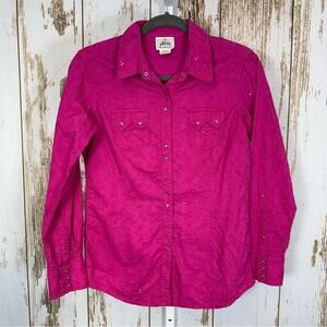 Ariat, Women's Embroidered Glitzy Pink Button Down Shirt. Size Medium.